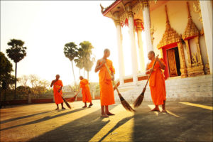 The monks are cleaning up