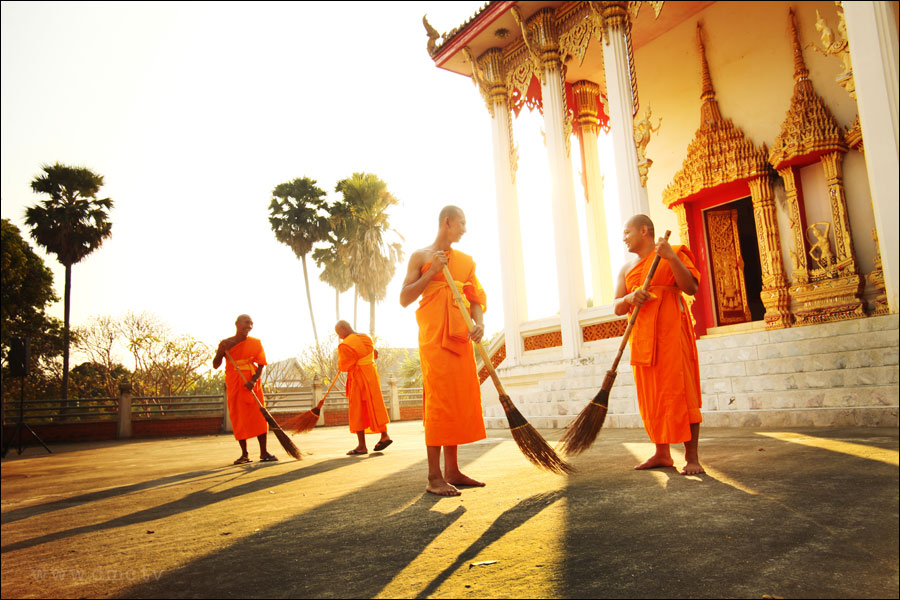 The monks are cleaning up
