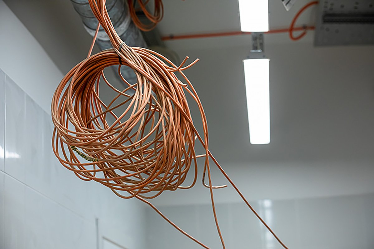 laying wiring on the ceiling