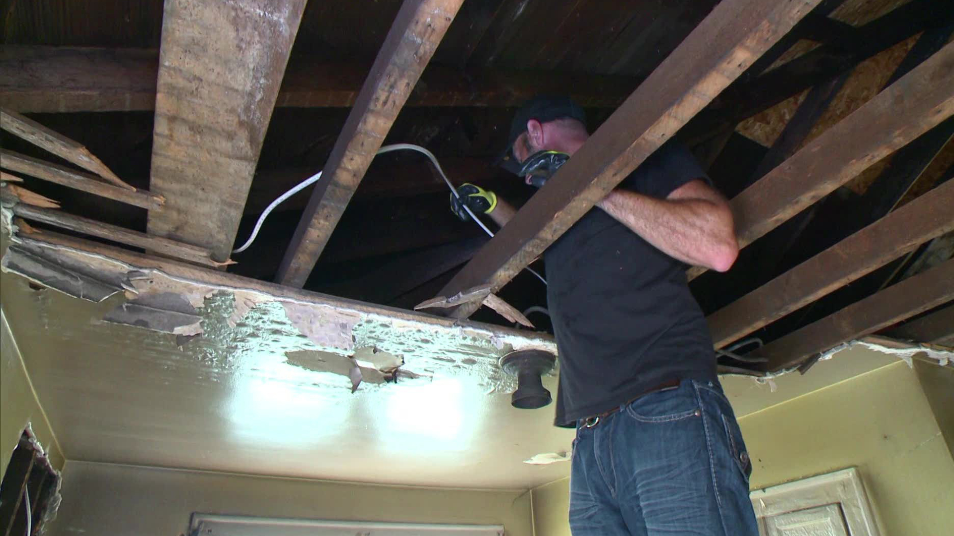 laying wiring on the ceiling