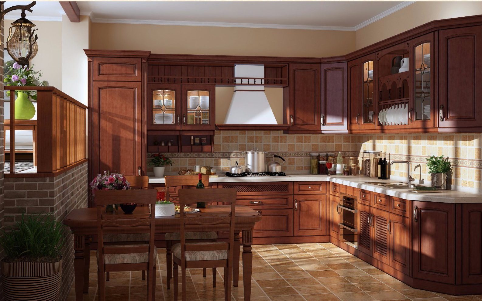 Classic brown kitchen.