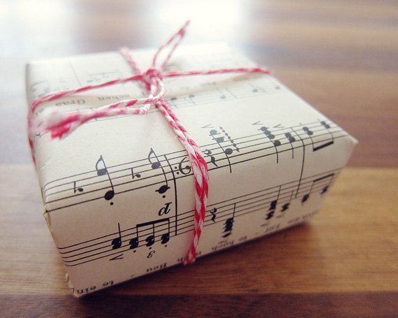 Packing a New Year's gift in sheet music
