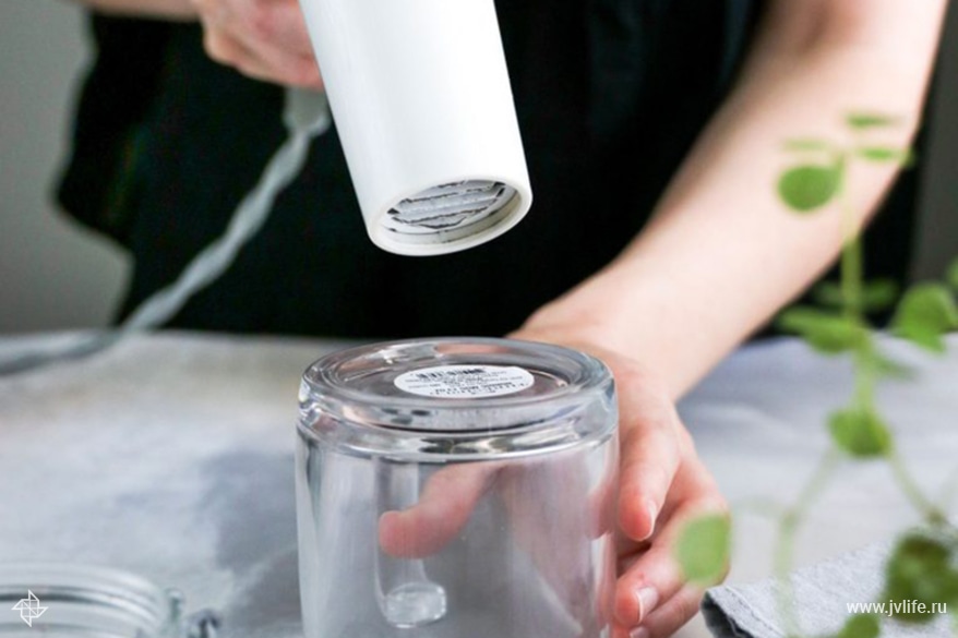 remove the label with a hairdryer