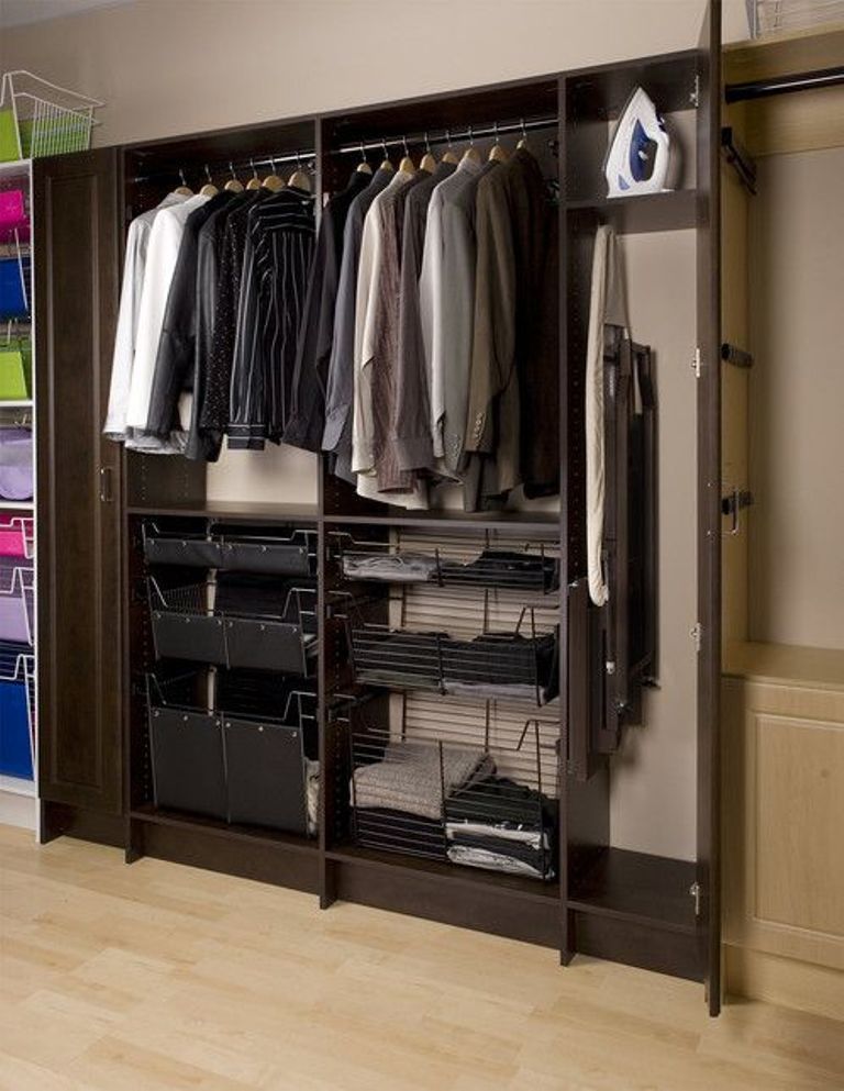 Storing an ironing board in a closet