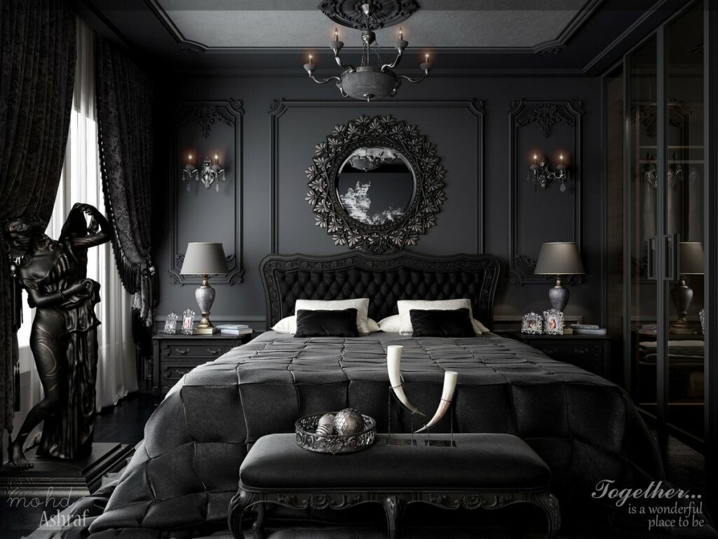 Black bedroom.