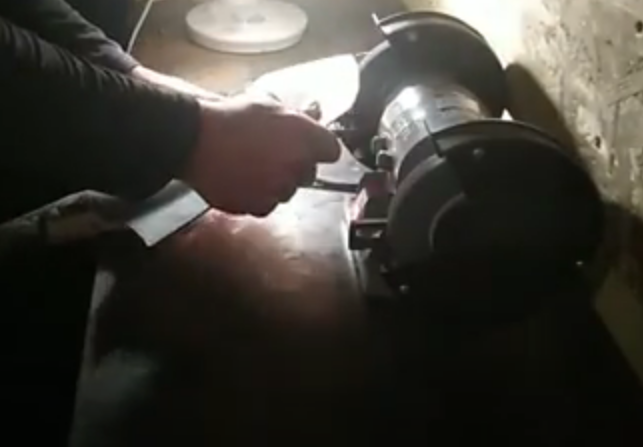 Sharpening on a machine.