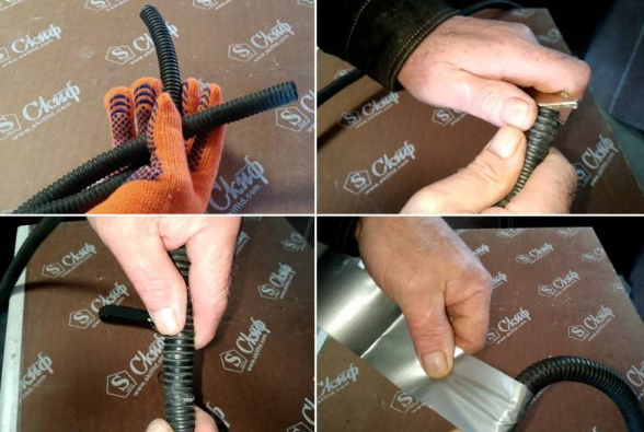 Connection of corrugated hoses.