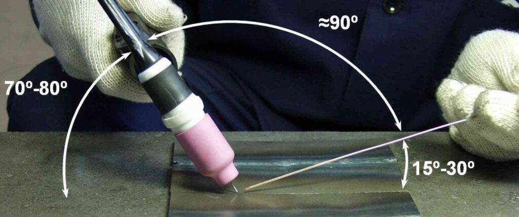 Electrode position during welding.