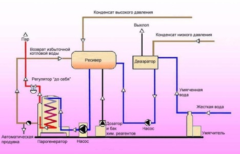 Diagram of a steam boiler with natural circulation